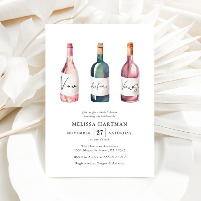 Watercolor Vino Before Vows Bridal Shower Invitation (Creator Uploaded)