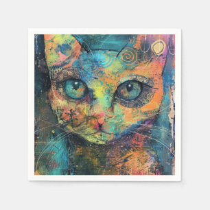 Watercolor Vintage Abstract Cat (10) Napkin