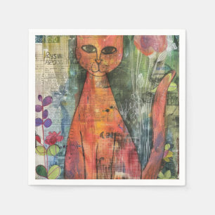 Watercolor Vintage Abstract Cat (11) Napkin