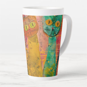 Watercolor Vintage Abstract Cat (2) Latte Mug
