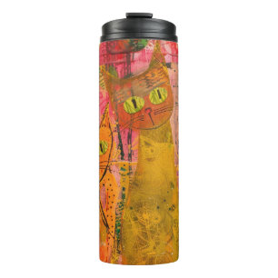 Watercolor Vintage Abstract Cat (2) Thermal Tumbler