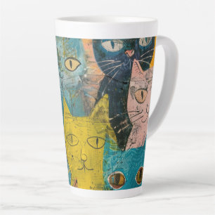 Watercolor Vintage Abstract Cat (6) Latte Mug