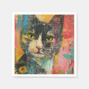Watercolor Vintage Abstract Cat (6) Napkin