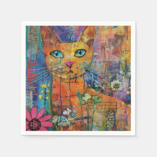 Watercolor Vintage Abstract Cat (8) Napkin