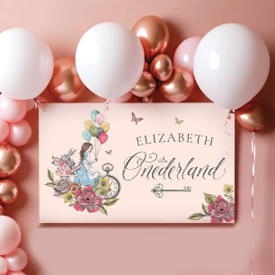 Watercolor Vintage Alice In ONEderland Birthday Banner