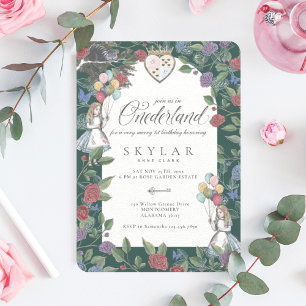 Watercolor Vintage Alice In ONEderland Birthday Invitation