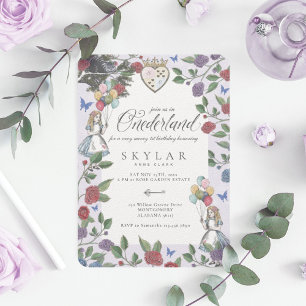 Watercolor Vintage Alice In ONEderland Birthday Invitation