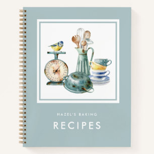 Watercolor Vintage Baking Supplies Recipe Notebook