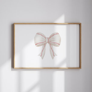 Watercolor vintage baseball bow poster
