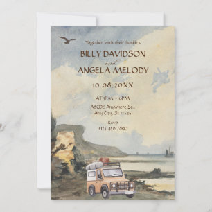 Watercolor vintage beach andventure wedding invitation
