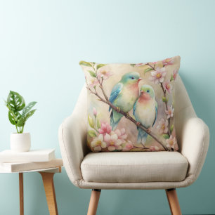 Watercolor Vintage Bird Art Throw Pillow
