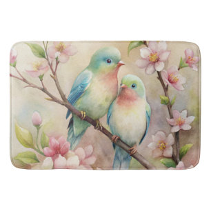 Watercolor Vintage Bird Art Throw Pillow Bath Mat