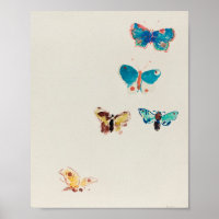 Watercolor vintage blue butterflies. Odilon Redon 