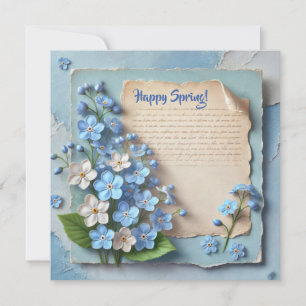 Watercolor vintage blue forget me not flowers holiday card