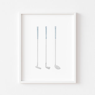 Watercolor vintage blue golf club poster