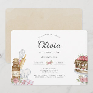 Watercolor Vintage Boho Baking Birthday Party Invitation