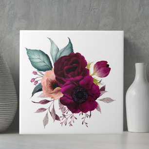 Watercolor Vintage Boho Purple Flowers Floral Tile