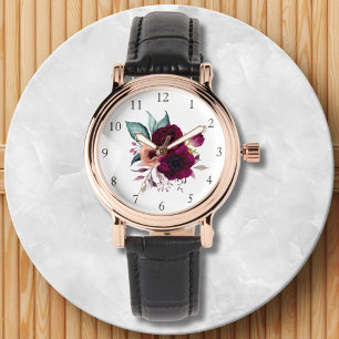 Watercolor Vintage Boho Purple Flowers Floral Watch