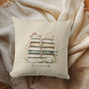 Watercolor Vintage Books and Wildflowers Cushion