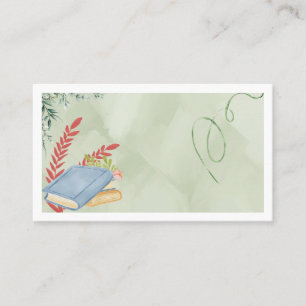 Watercolor Vintage Books Sage Green Business Card