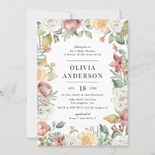 Watercolor Vintage Botanical Frame Baby Shower Invitation