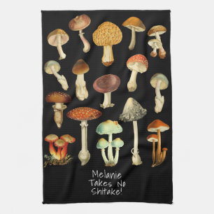 Watercolor Vintage Botanical Toadstools Funny Pun Tea Towel