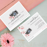 Watercolor Vintage Camera & Florals Photography Business Card<br><div class="desc">The perfect business card to promote your photography business. The front of the card features our hand-drawn black watercolor vintage camera, with our beautiful watercolor pink cherry blossoms framing the camera. Customise with your business name and website. The Reverse side features the contact info, social media icons, and handle as...</div>