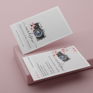Watercolor Vintage Camera & Florals Photography Business Card