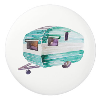 Watercolor Vintage Camper Trailer Knob Pull v. 5
