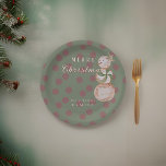 Watercolor Vintage Candy Snowman Merry Christmas Paper Plate<br><div class="desc">A hand-painted watercolor vintage unique candy snowman on charming Christmas paper plates in rustic sage & burgundy. Personalise for stylish gifting holiday treats</div>