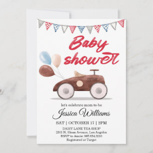 Watercolor Vintage Car Baby Shower Invitation