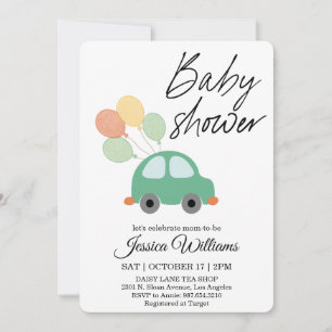 Watercolor Vintage Car Baby Shower Invitation