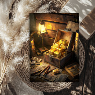 Watercolor vintage chest of gold bars western  tissue paper