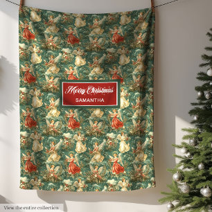 Watercolor Vintage Christmas Angels Pastel Colors Fleece Blanket