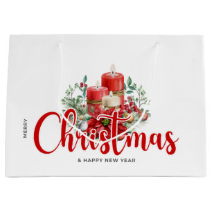 Watercolor Vintage Christmas Candles & Flora Large Gift Bag