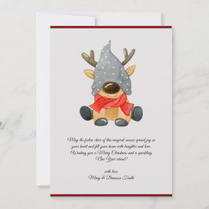 Watercolor Vintage Christmas Reindeer Gnome Holiday Card