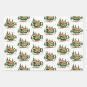 Watercolor Vintage Christmas Sleigh Wrapping Paper Sheet