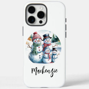 Watercolor Vintage Christmas Snowman Family iPhone 16 Pro Max Case