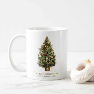 Watercolor Vintage Christmas Tree Merry Christmas Coffee Mug