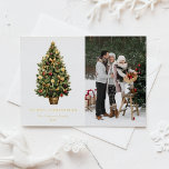 Watercolor Vintage Christmas Tree Photo Christmas Foil Holiday Postcard<br><div class="desc">Merry Christmas | Send your holiday wishes to friends and family with this customisable Christmas postcard. This gold foil Christmas card features a vintage Christmas tree with festive ornaments. Personalise it by adding your own details. This photo Christmas postcard is available on other cardstock. Matching items are available.</div>
