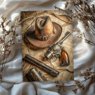 Watercolor vintage cowboy hat old treasure map tissue paper