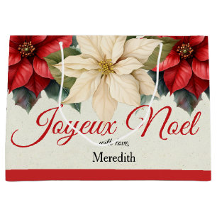 Watercolor Vintage Floral Red Poinsettia Christmas Large Gift Bag