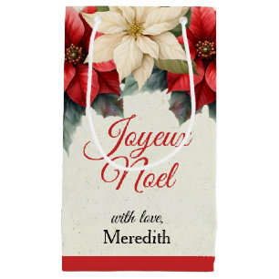 Watercolor Vintage Floral Red Poinsettia Christmas Small Gift Bag