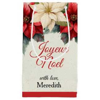 Watercolor Vintage Floral Red Poinsettia Christmas Small Gift Bag