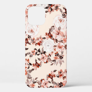 Watercolor vintage floral seamless pattern, brown iPhone 12 case