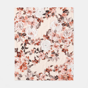 Watercolor vintage floral seamless pattern, brown  fleece blanket