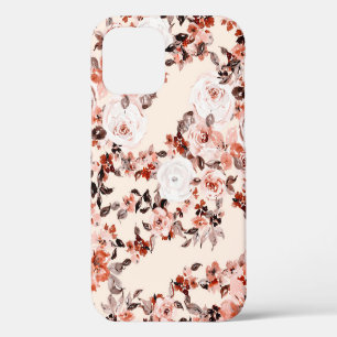 Watercolor vintage floral seamless pattern, brown iPhone 12 case