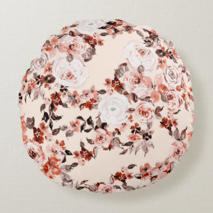 Watercolor vintage floral seamless pattern, brown round cushion