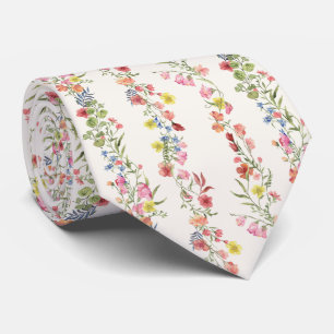 Watercolor Vintage Floral Spring Garden Tie