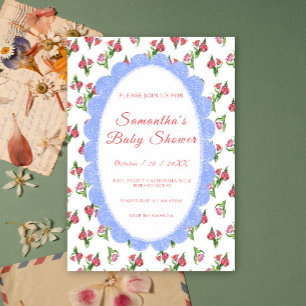 Watercolor Vintage Flowers Baby Shower Invitation